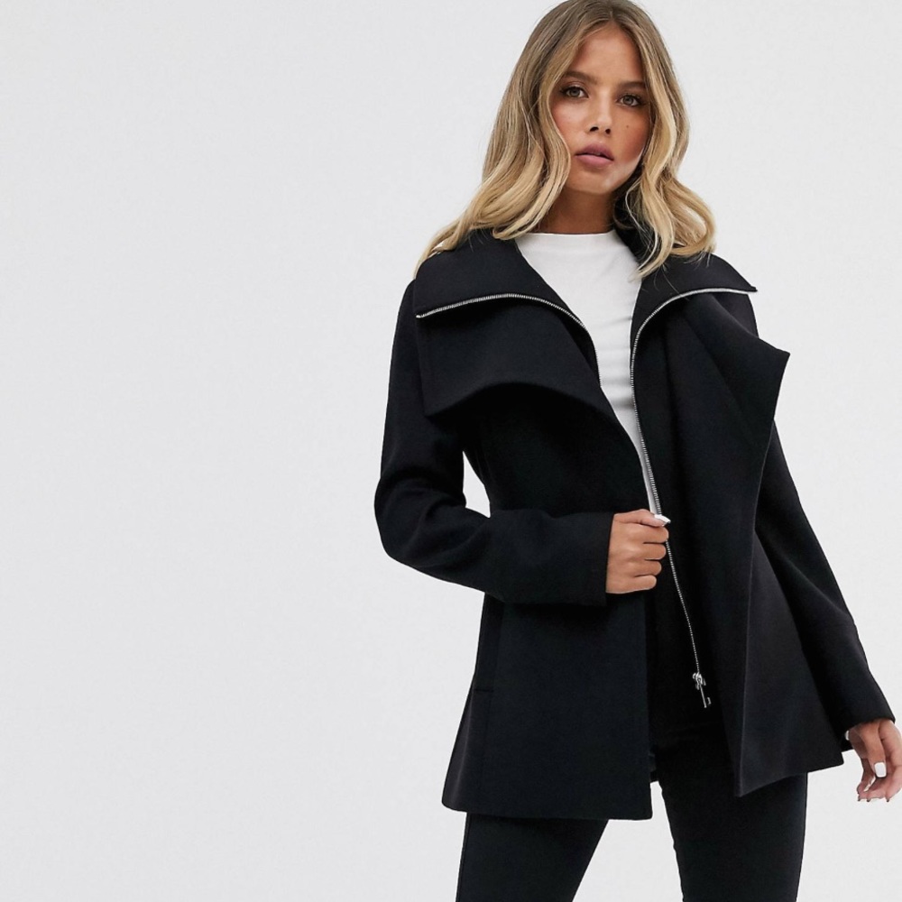 Express women lapel wool black coat Small